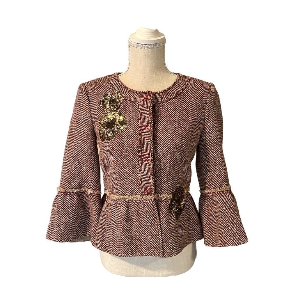 BCBG Maxazria Herringbone Tweed Blazer With Sequin Details